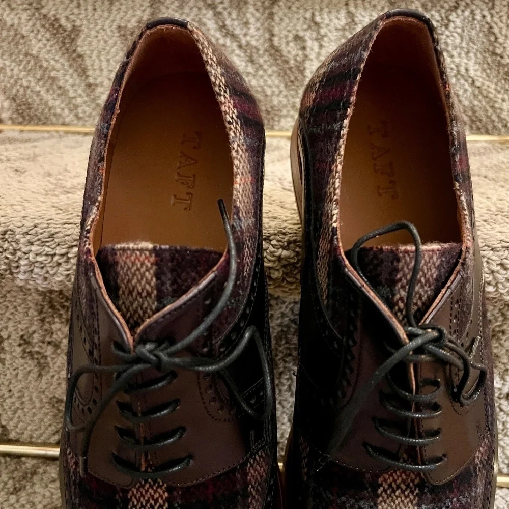 Taft Wallace Lace Up Brogue Wingtip Oxford Shoes Black & Brown Plaid Sz 46 or 13